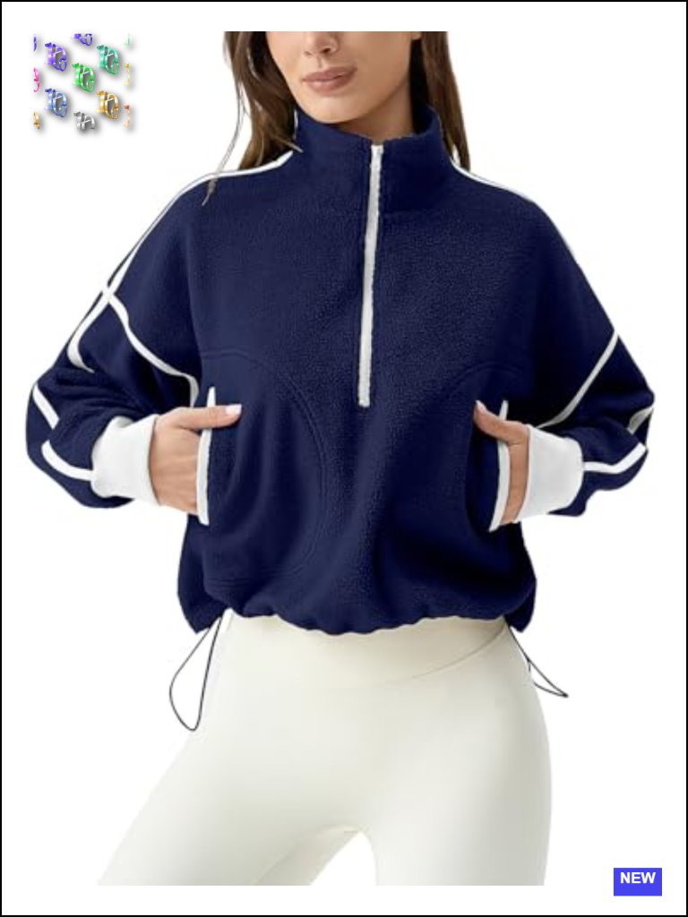 Half Zip Fleece Pullover Sweater Long Sleeve Cropped Jacket